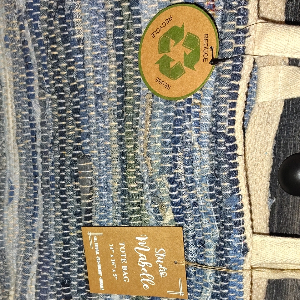 Blue and Cream Woven Tote Bag